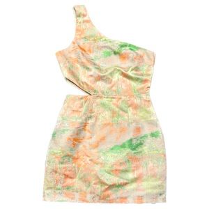 NBD X the Naven Twins Neon Multicolor One-Shoulder Mini Dress